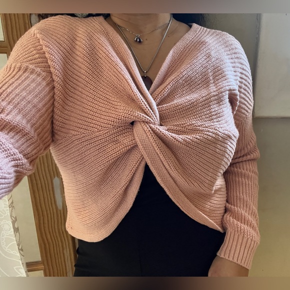 Peach 2-in-1 Knit Crop Sweater Rose Pink Boho Anthro Kawaii Knot Off Shoulder S - Picture 2 of 14